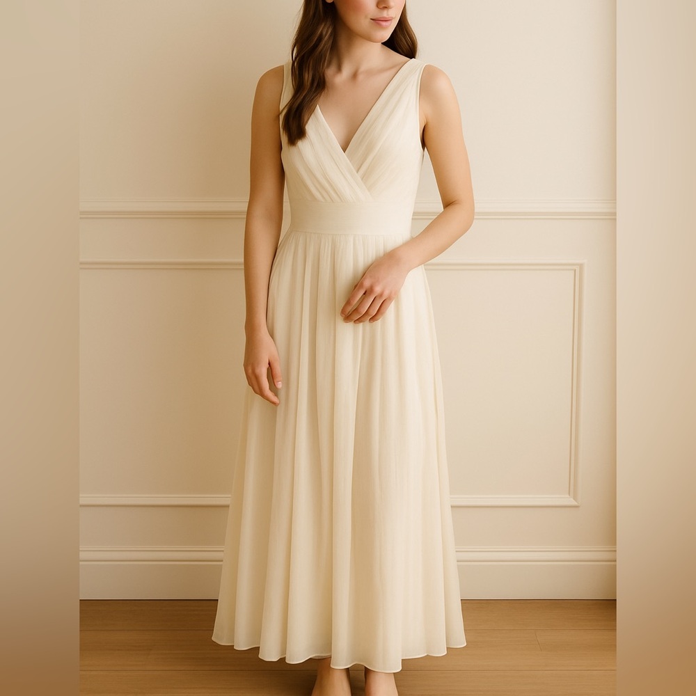 J.Crew Ivory Sophia Silk Chiffon Pleated Skirt Wedding Gown - Picture 2 of 9